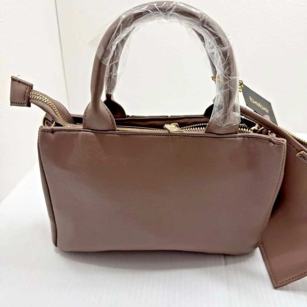 Bebe Everett Small Satchel Taupe Quilted Crossbody Handbag Purse NWT Wome